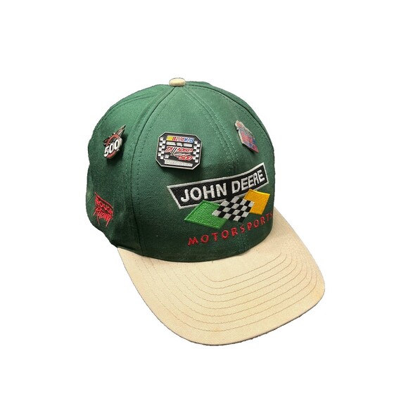 John Deere Motorsports Vintage 90s Nascar Snapback Racing Hat W/5 Pins - Picture 1 of 14